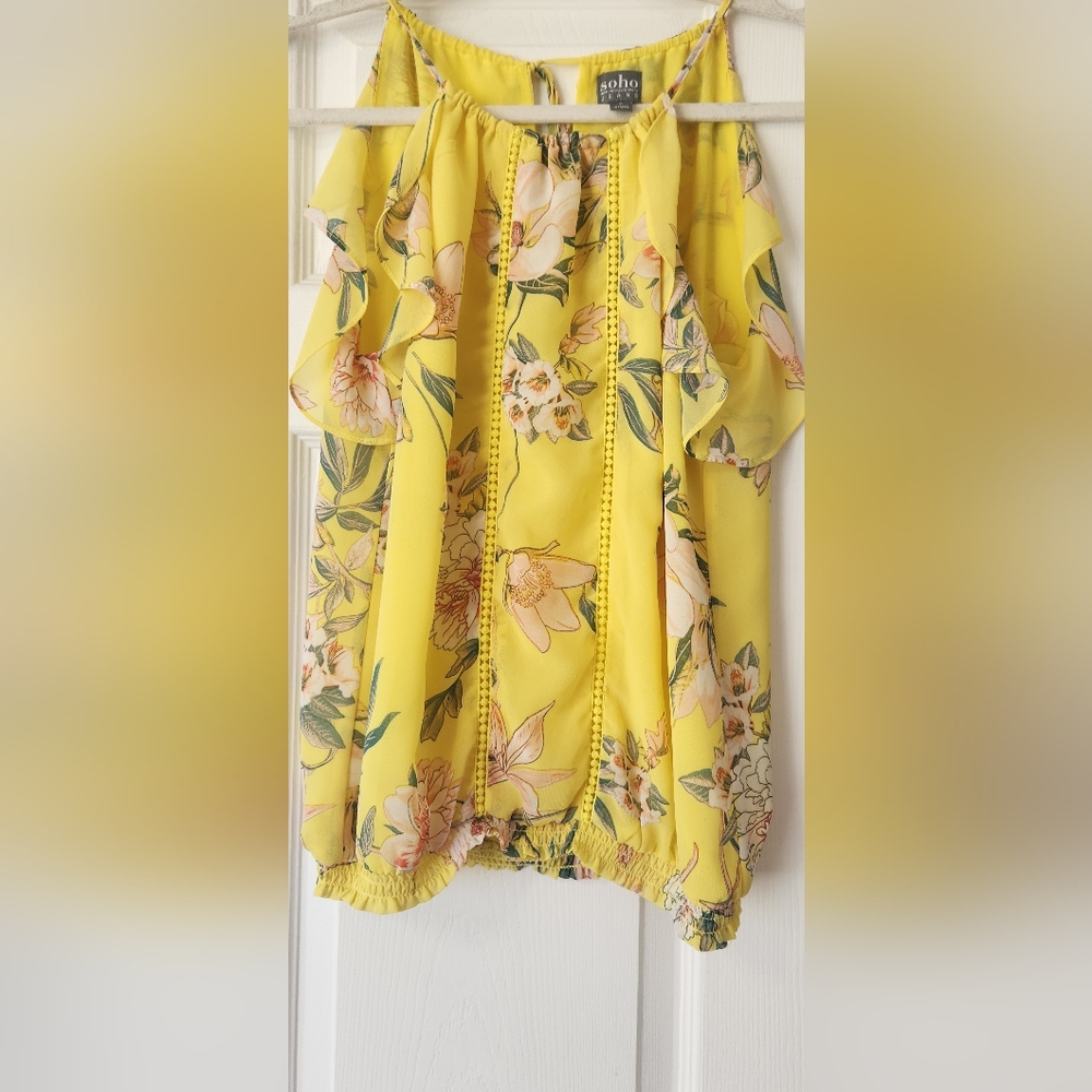 Soho NY & Co Jeans Sleeveless Top Yellow Floral Sz Sm